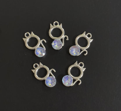 Two Pieces Blue Crystal Cat Charms