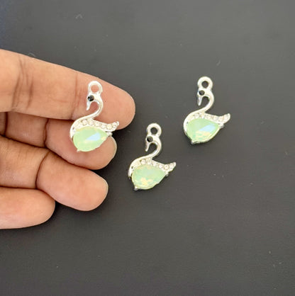 Two Pieces Green Crystal Swan Charms