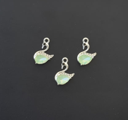Two Pieces Green Crystal Swan Charms
