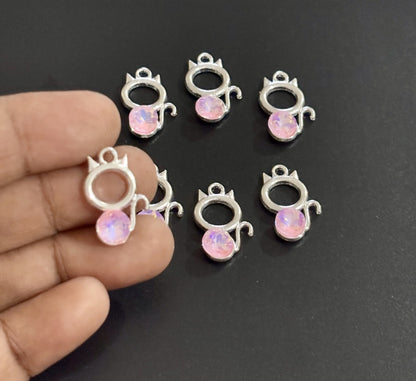 Two Pieces Light Pink Crystal Cat Charms