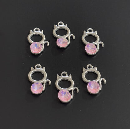 Two Pieces Light Pink Crystal Cat Charms