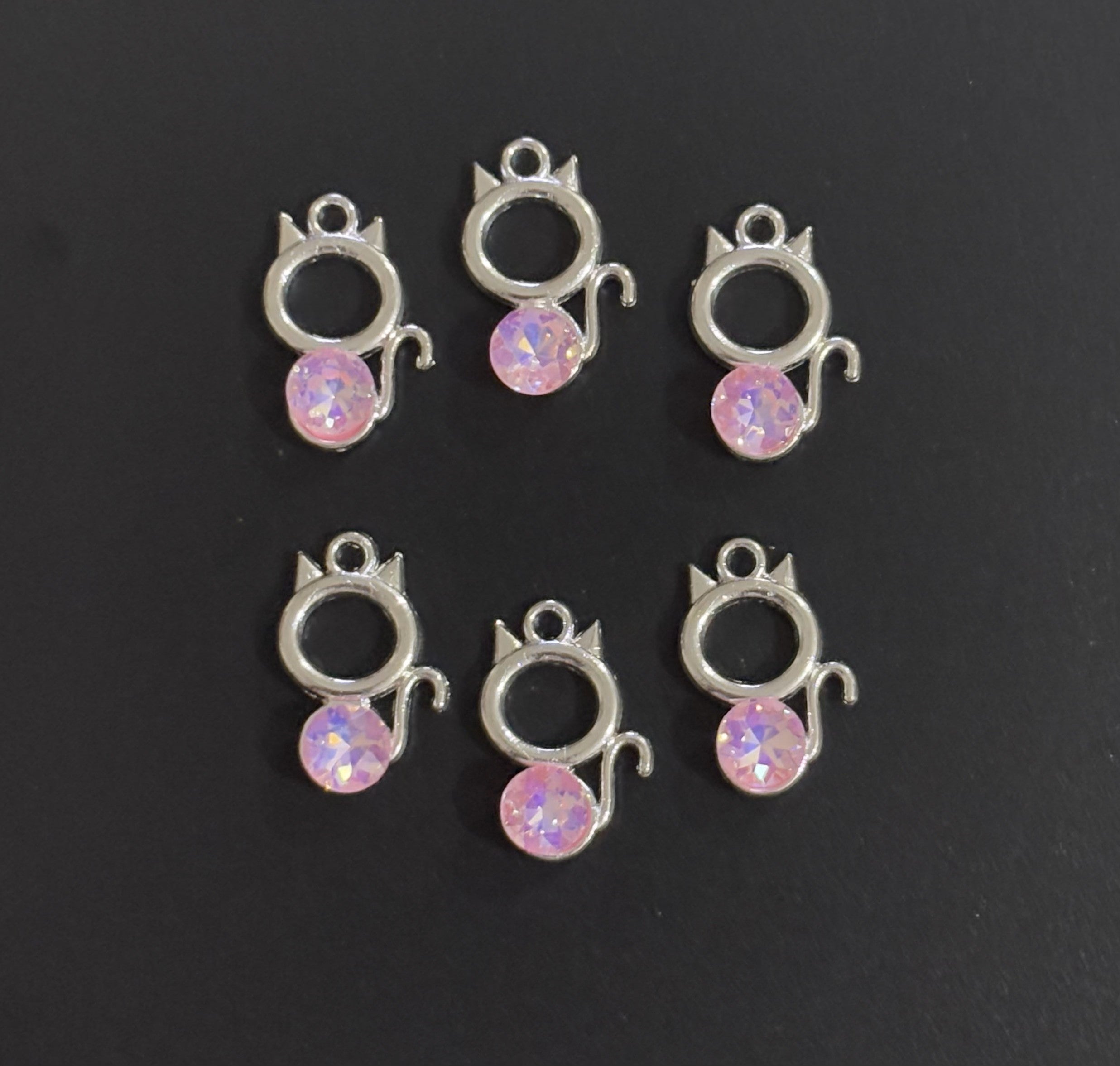 Two Pieces Light Pink Crystal Cat Charms