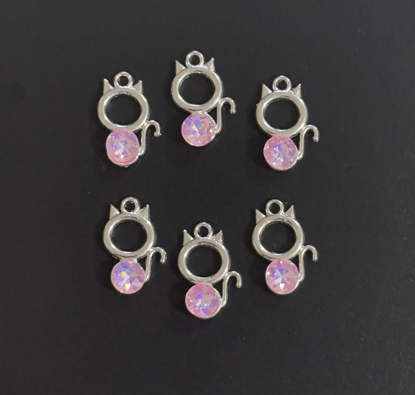 Two Pieces Light Pink Crystal Cat Charms