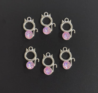 Two Pieces Light Pink Crystal Cat Charms