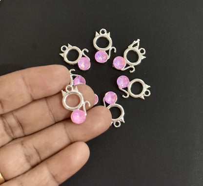 Two Pieces Dark Pink Crystal Cat Charms