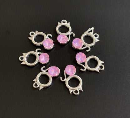 Two Pieces Dark Pink Crystal Cat Charms