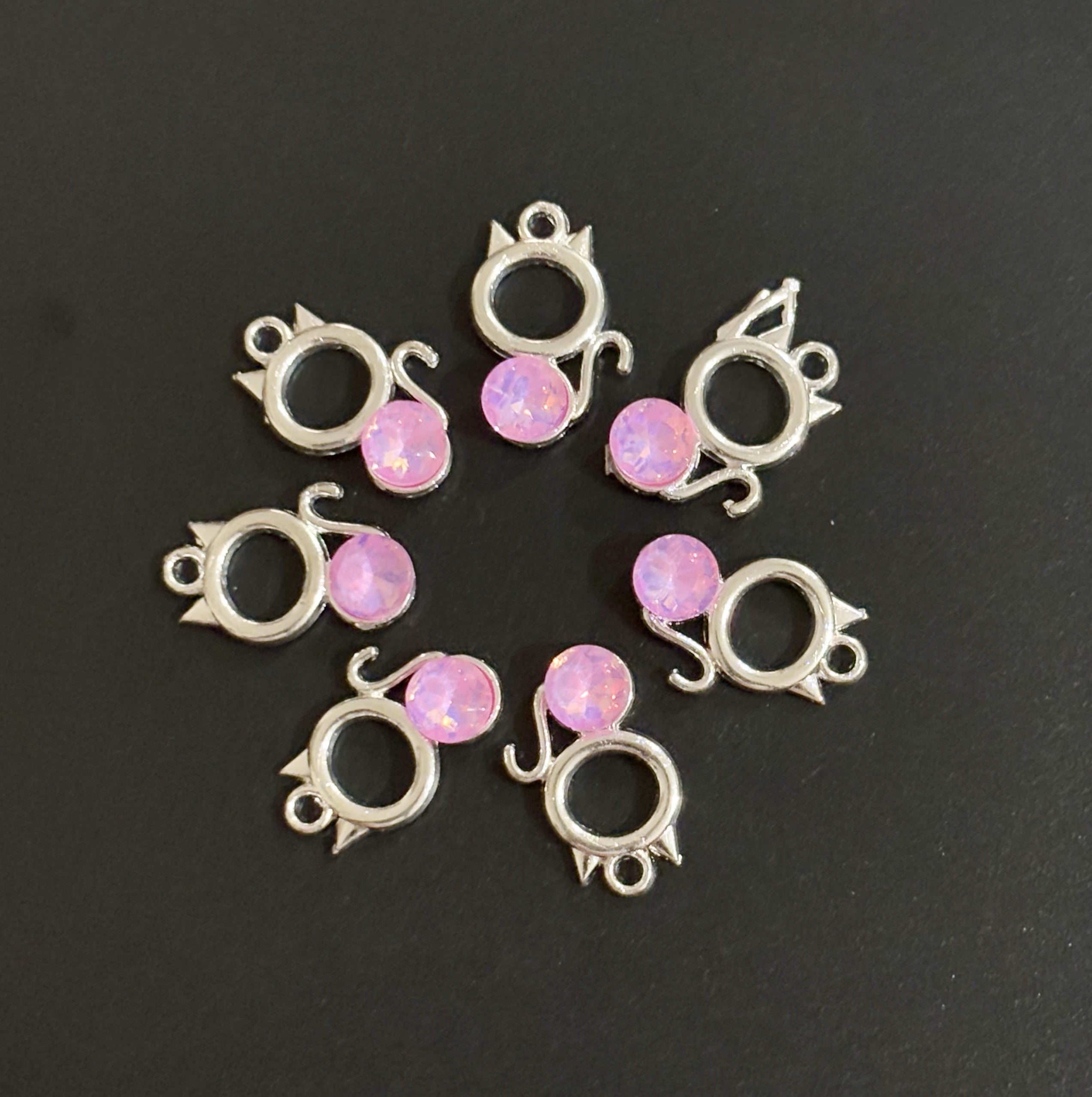 Two Pieces Dark Pink Crystal Cat Charms