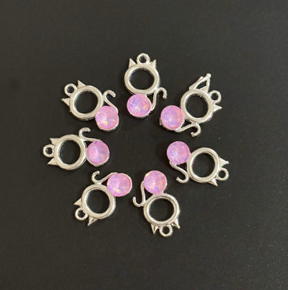Two Pieces Dark Pink Crystal Cat Charms