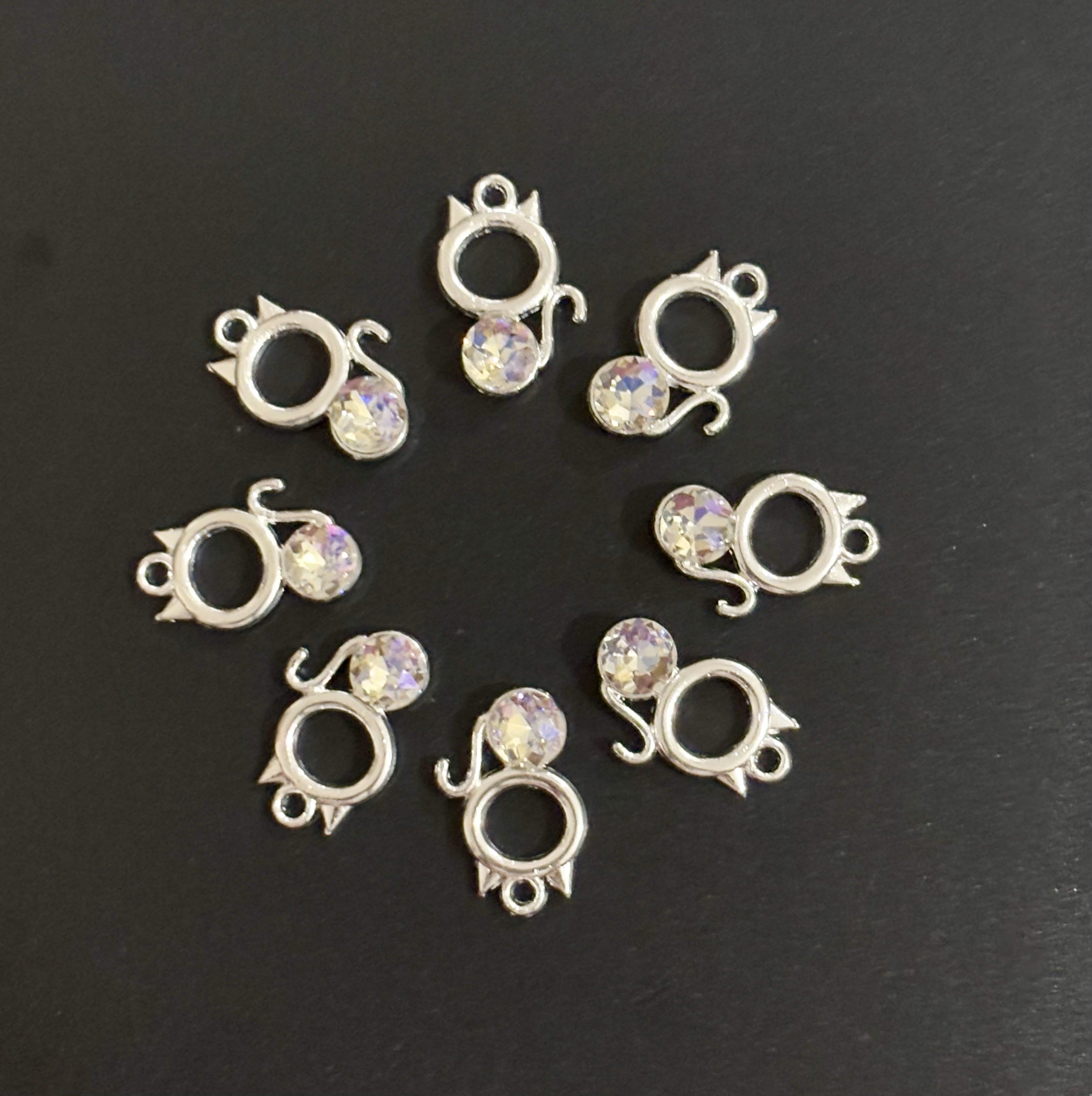 Two Pieces White Crystal Cat Charms