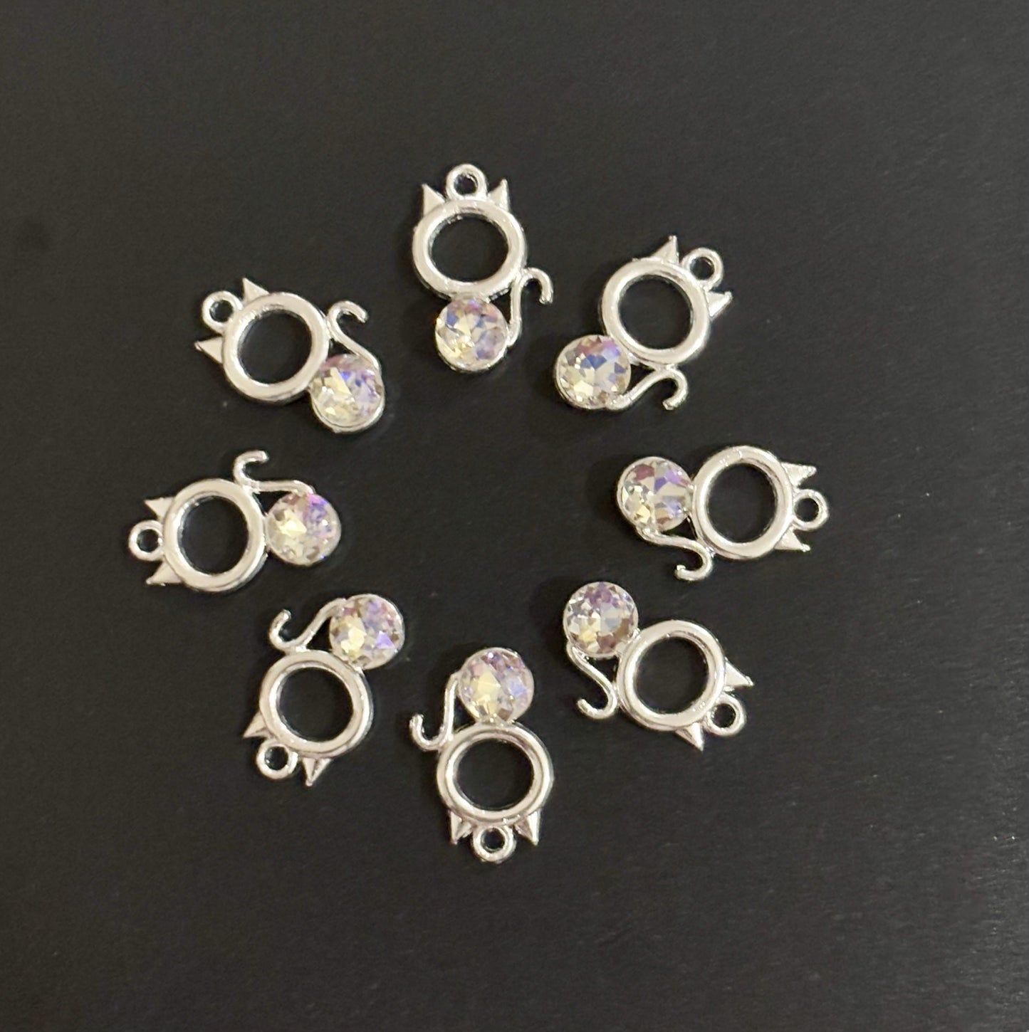 Two Pieces White Crystal Cat Charms