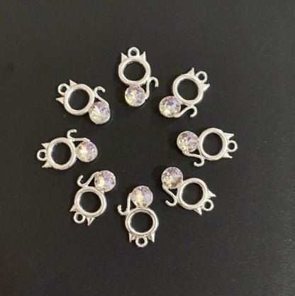 Two Pieces White Crystal Cat Charms