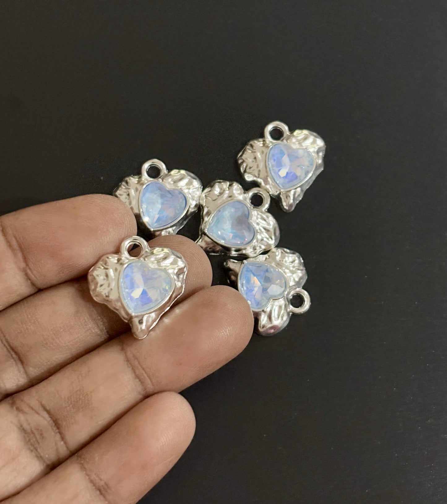 Two Pieces Blue Iridescent Heart Charms