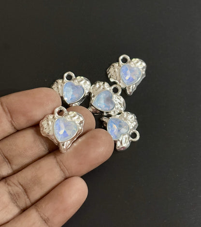 Two Pieces Blue Iridescent Heart Charms
