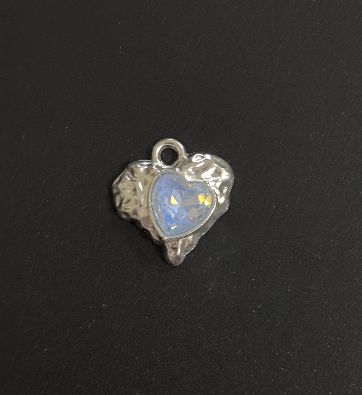 Two Pieces Blue Iridescent Heart Charms