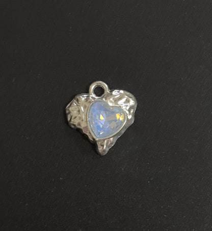 Two Pieces Blue Iridescent Heart Charms