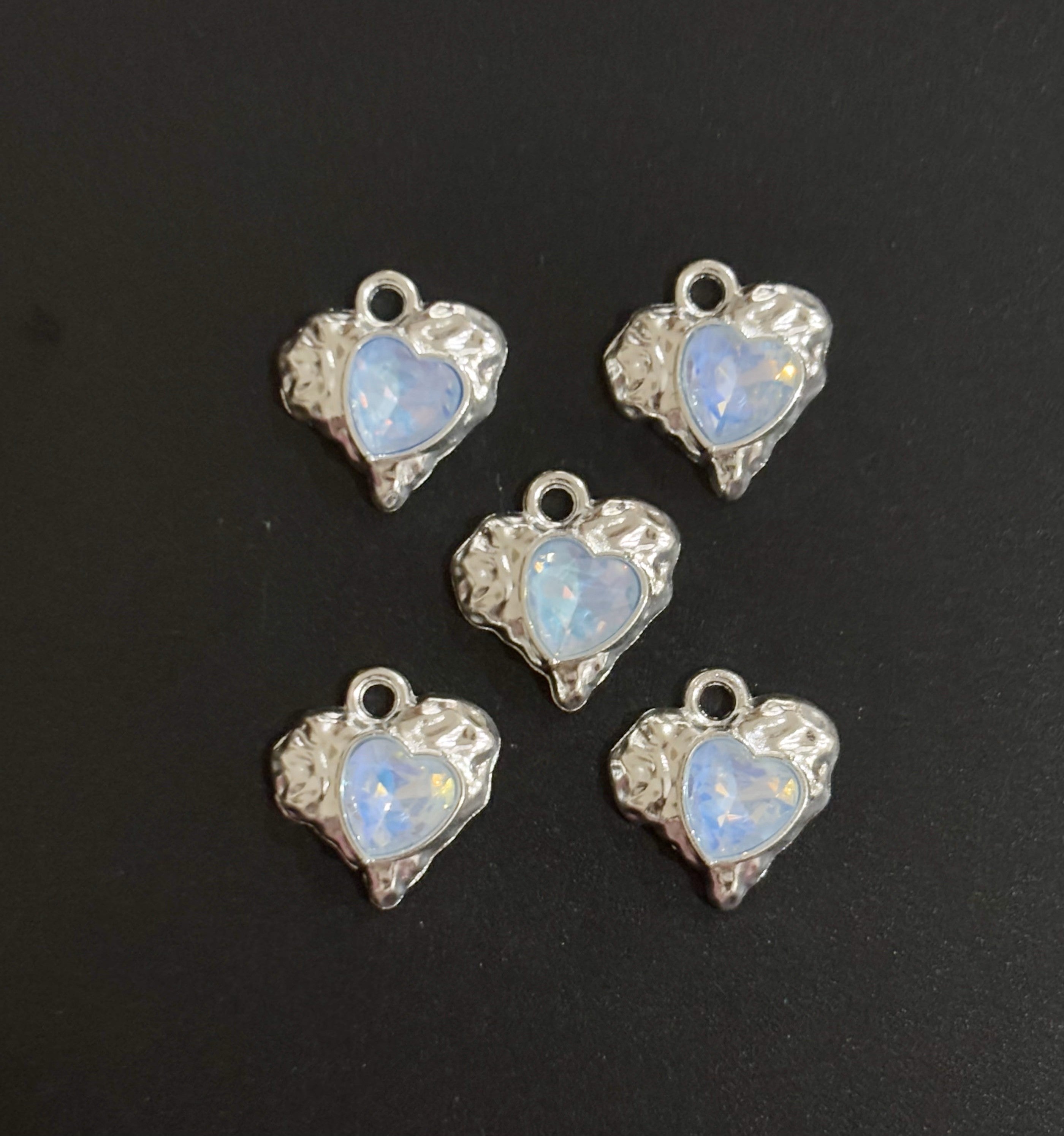Two Pieces Blue Iridescent Heart Charms