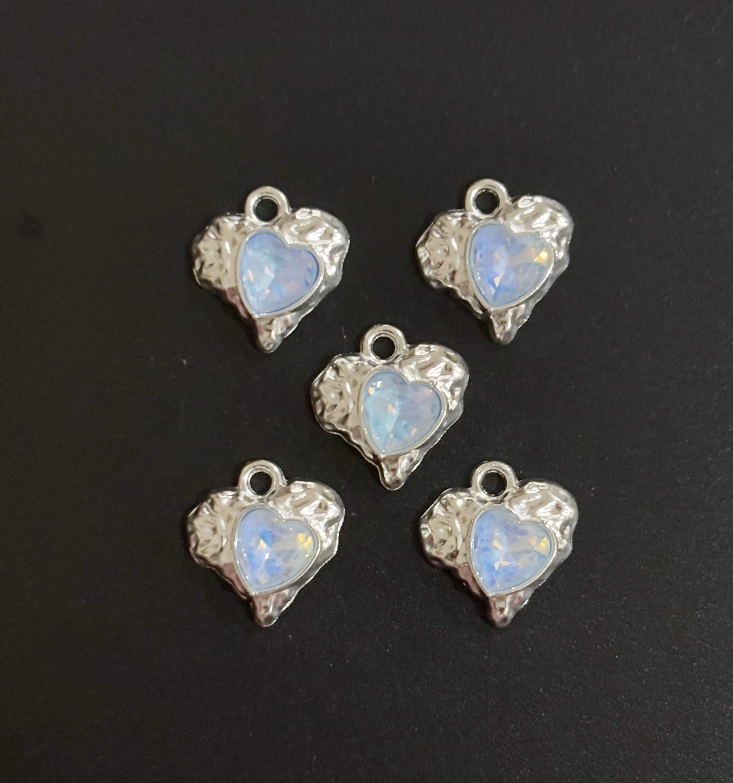 Two Pieces Blue Iridescent Heart Charms
