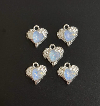 Two Pieces Blue Iridescent Heart Charms