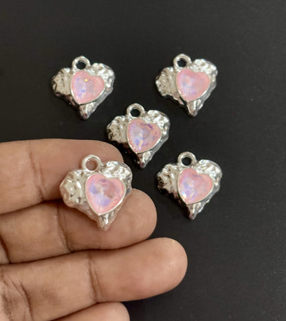 Two Pieces Pink Iridescent Heart Charms