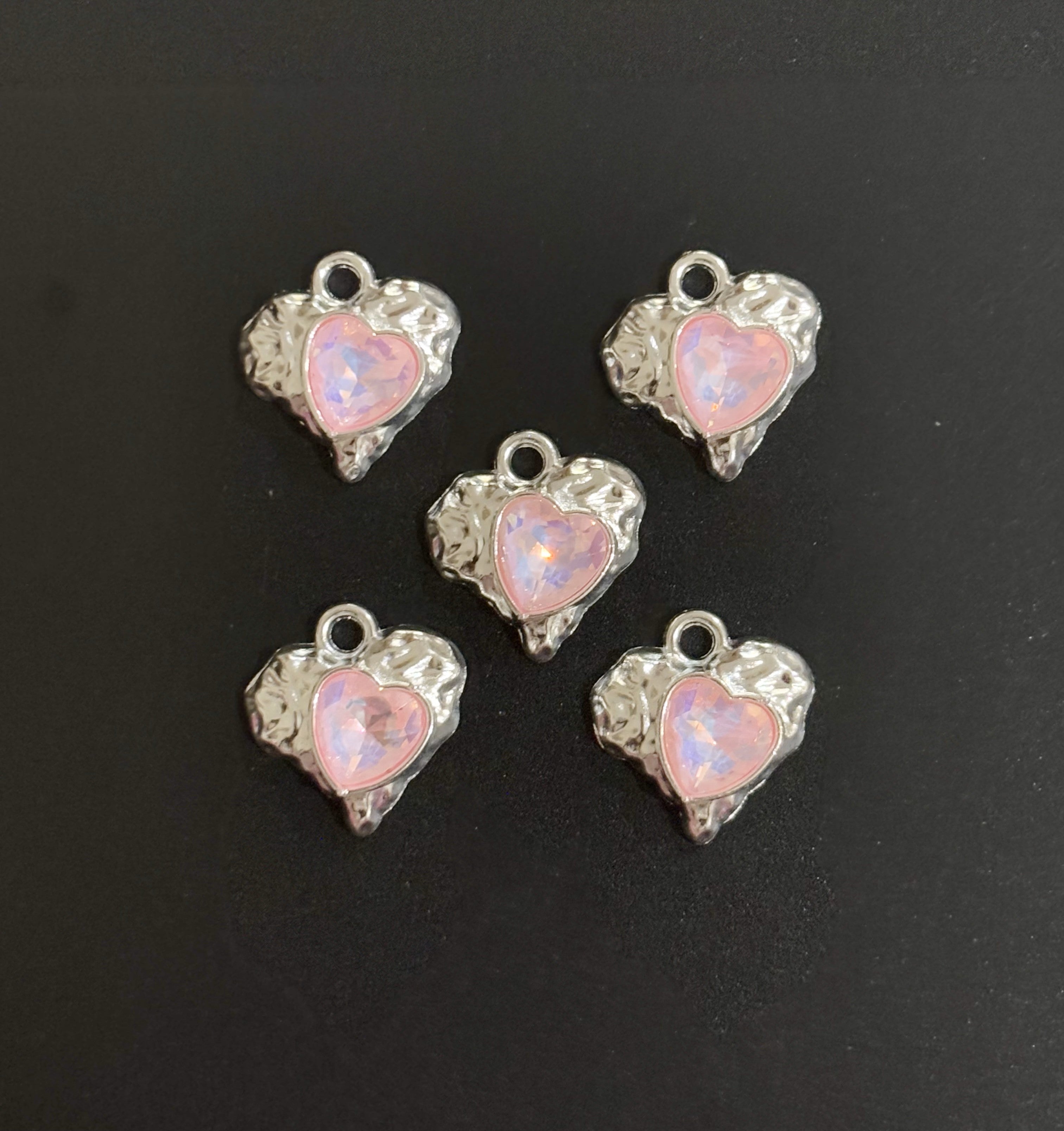 Two Pieces Pink Iridescent Heart Charms