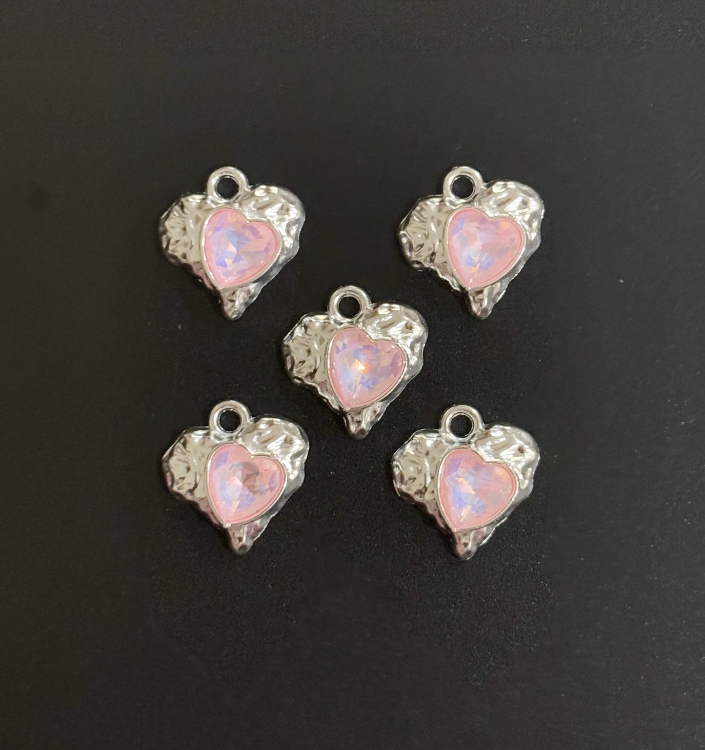 Two Pieces Pink Iridescent Heart Charms