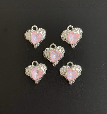 Two Pieces Pink Iridescent Heart Charms