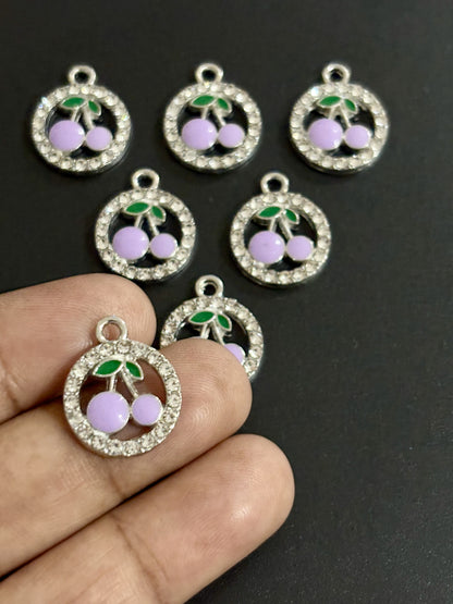 Two Pieces Lavender Cherry Charms in Rhinestone Circle