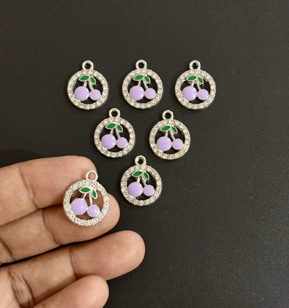 Two Pieces Lavender Cherry Charms in Rhinestone Circle