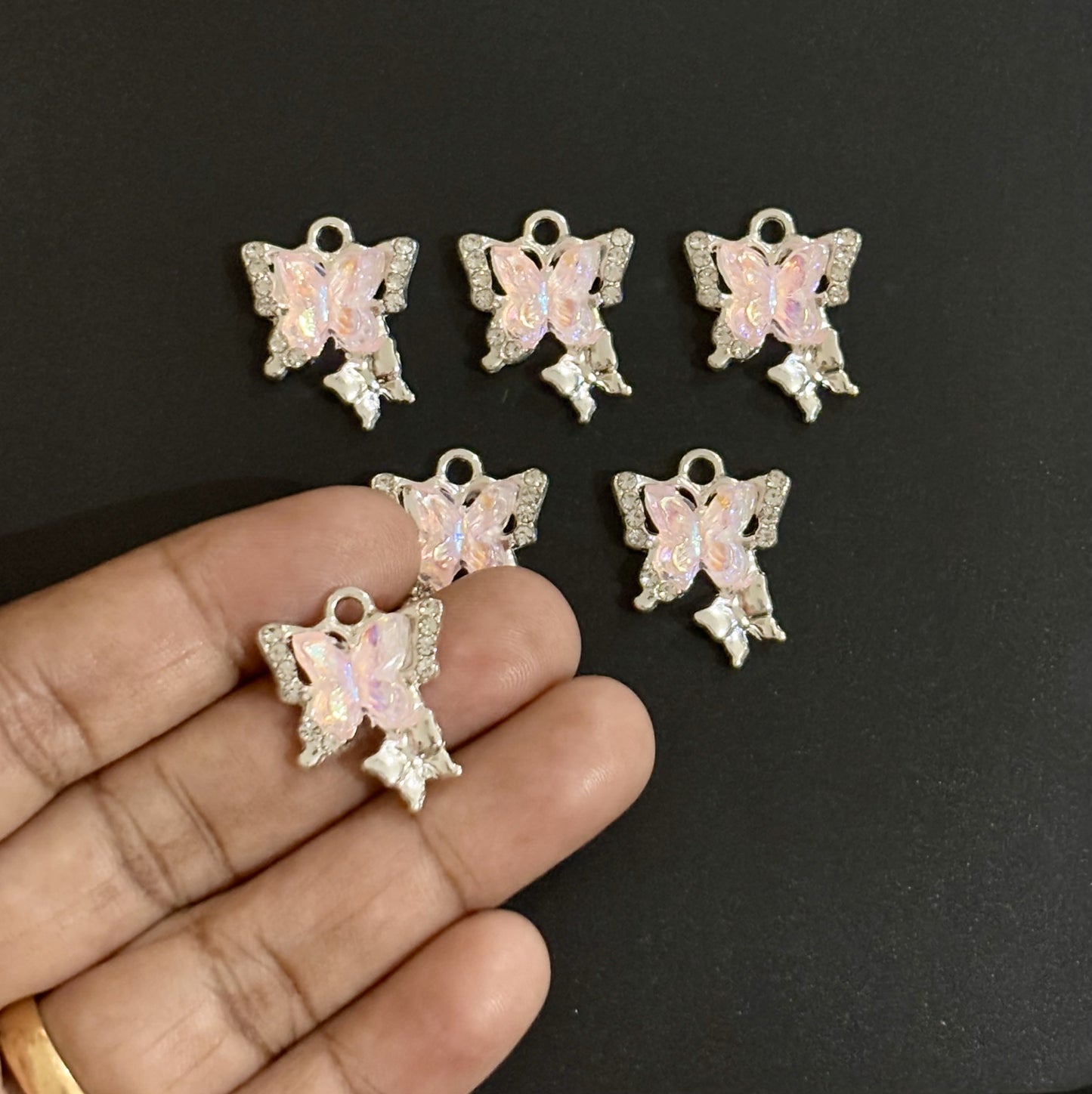 Two Pieces Pale Lavender Double Butterfly Charms