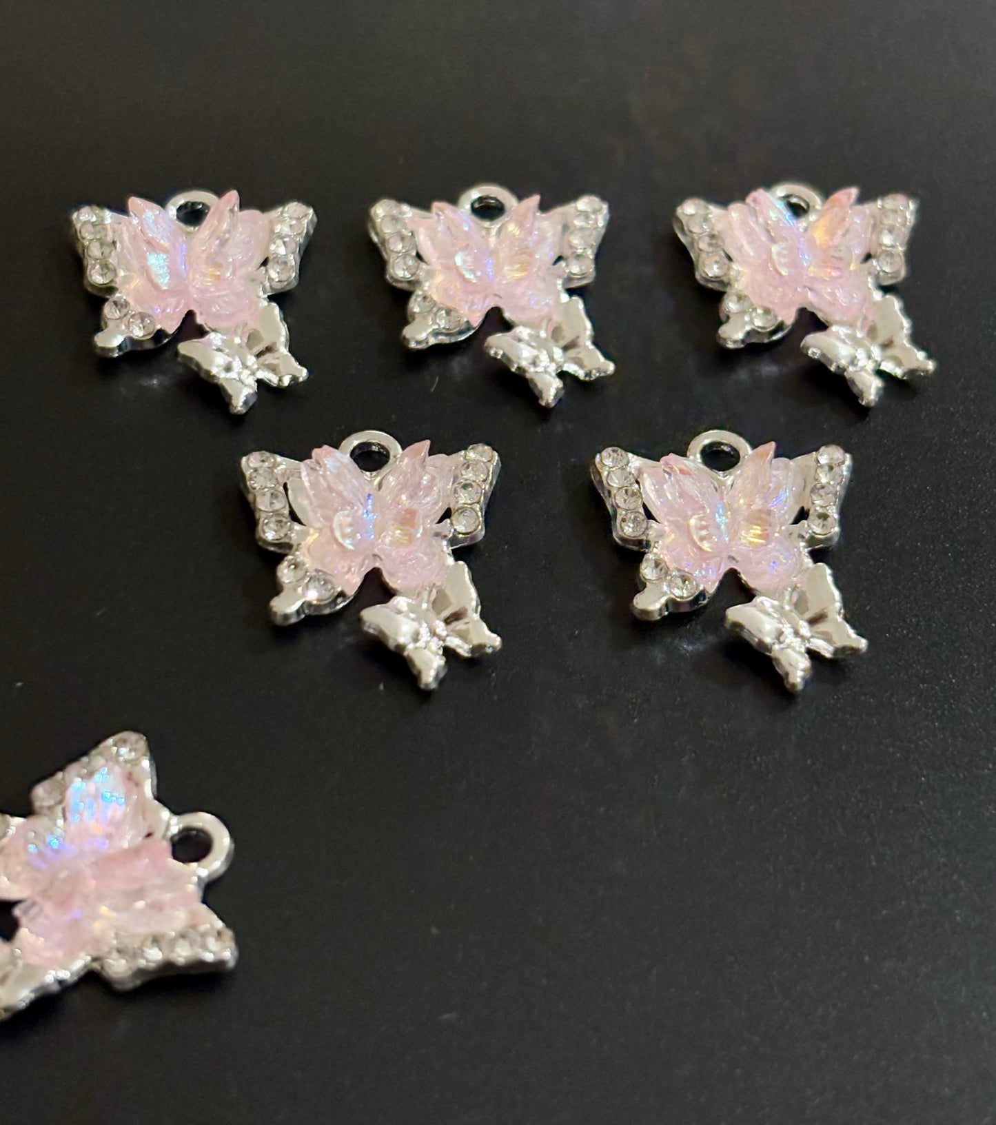 Two Pieces Pale Lavender Double Butterfly Charms