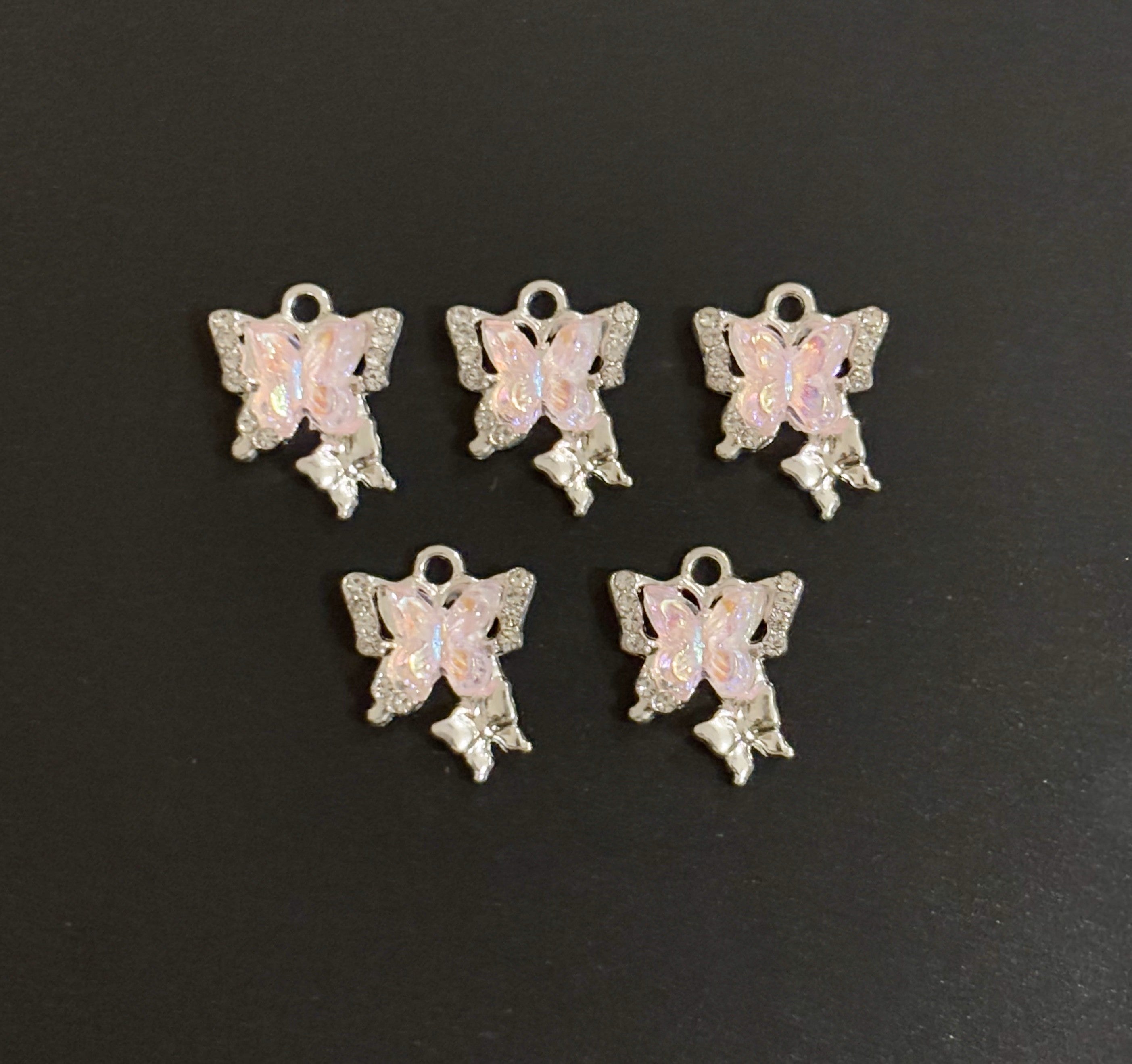 Two Pieces Pale Lavender Double Butterfly Charms