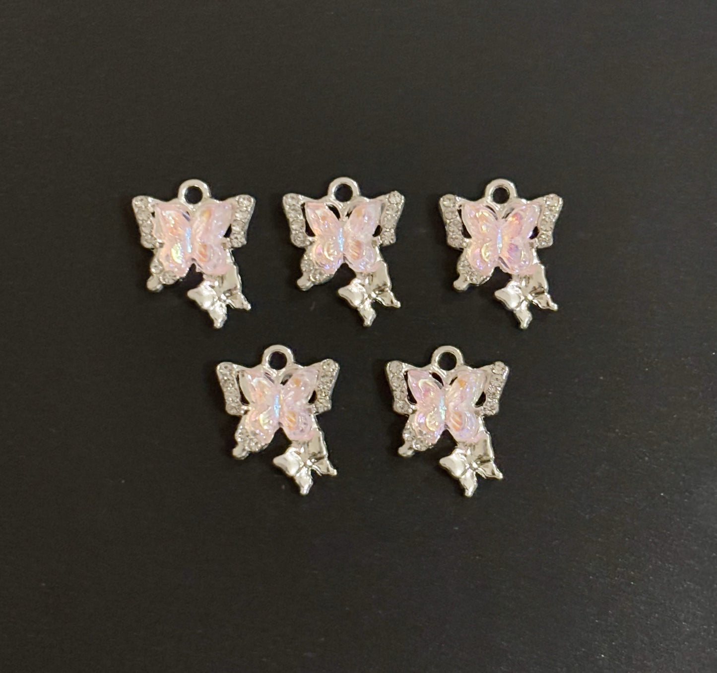 Two Pieces Pale Lavender Double Butterfly Charms