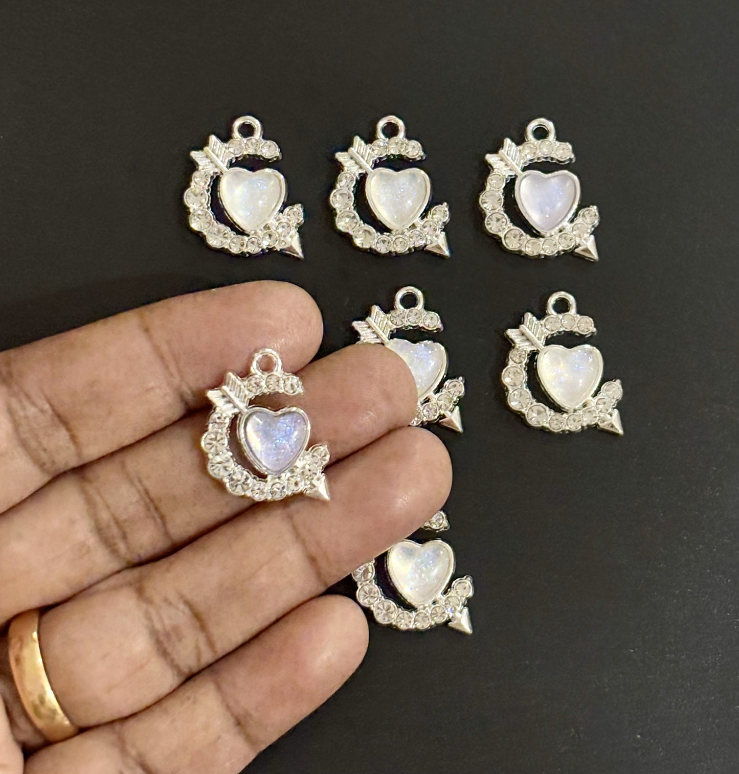 Two Pieces White Heart Arrow Charm