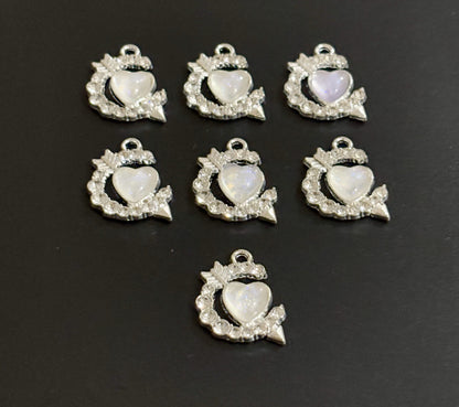 Two Pieces White Heart Arrow Charm