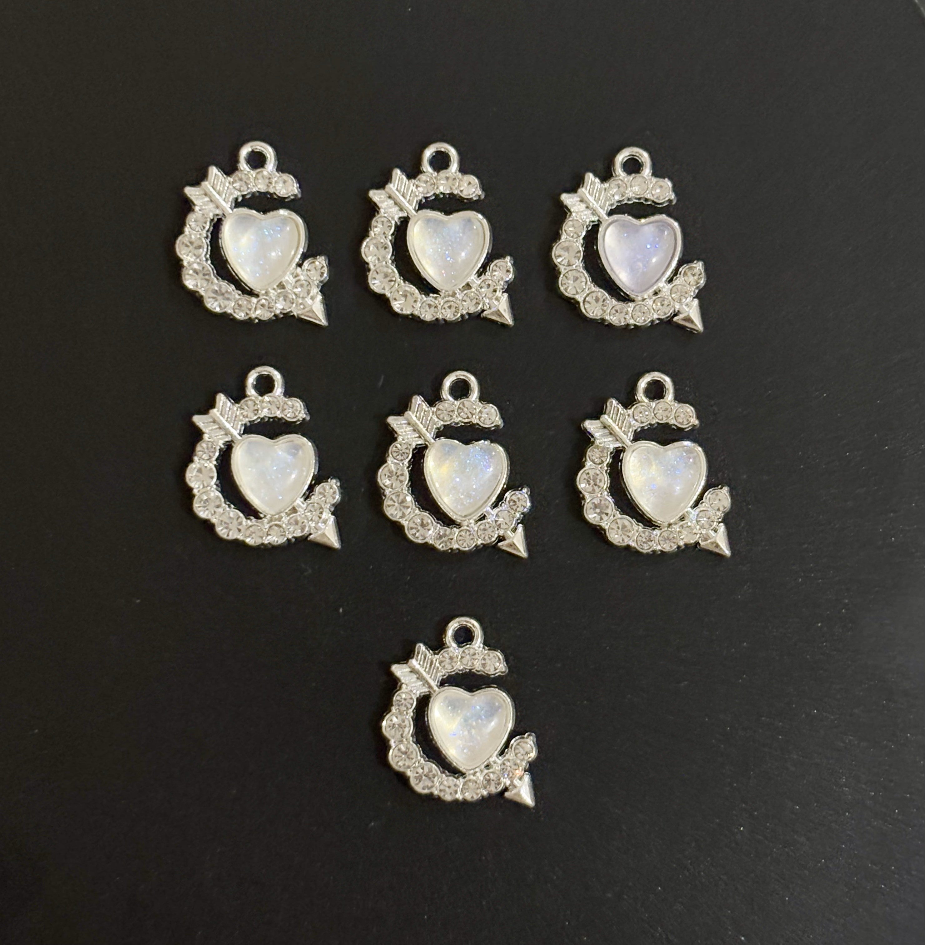 Two Pieces White Heart Arrow Charm