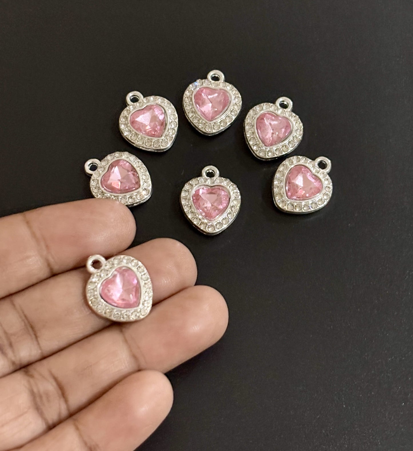 Two Pieces Iridescent Pink Heart Charms