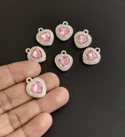 Two Pieces Iridescent Pink Heart Charms
