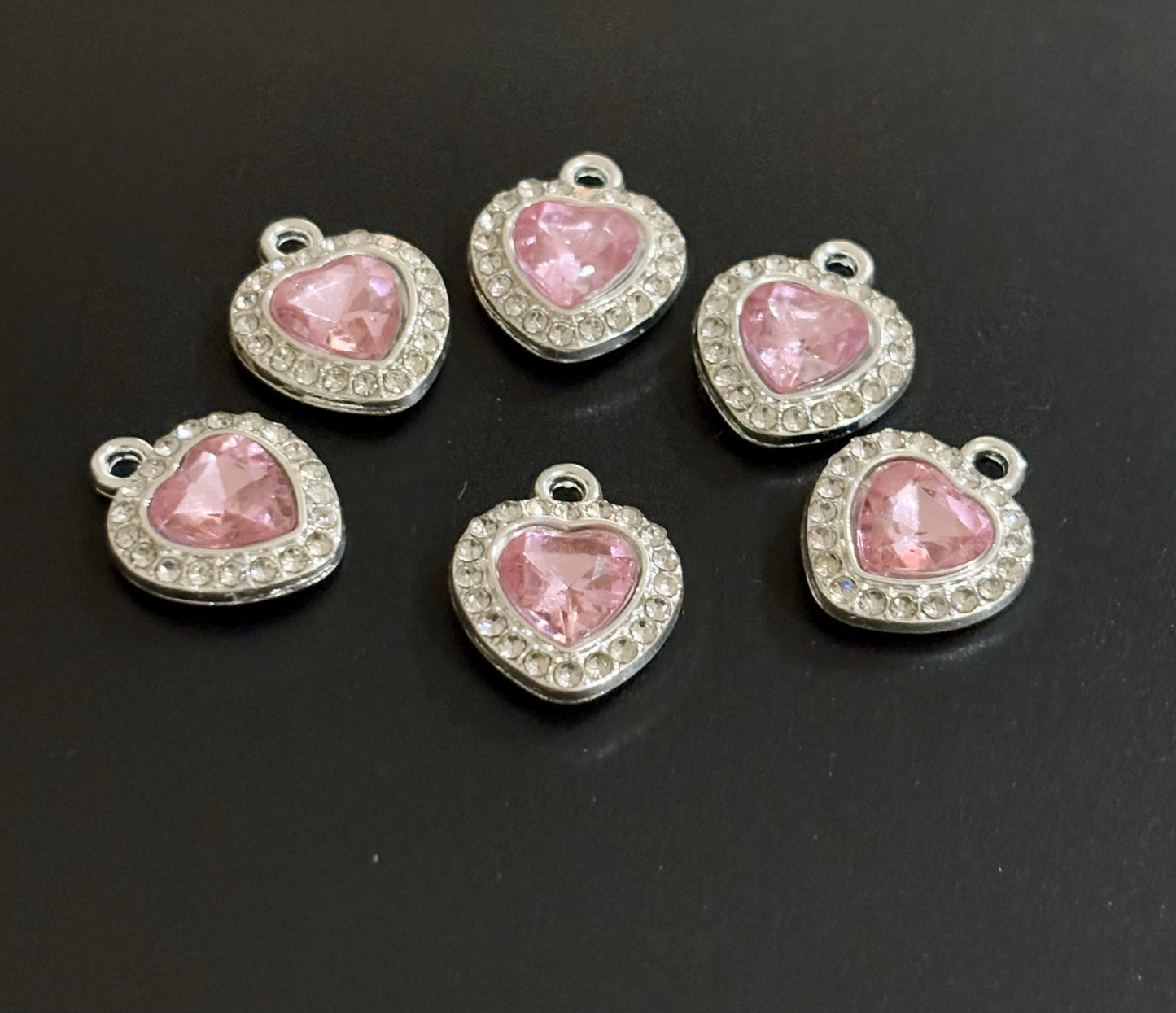 Two Pieces Iridescent Pink Heart Charms