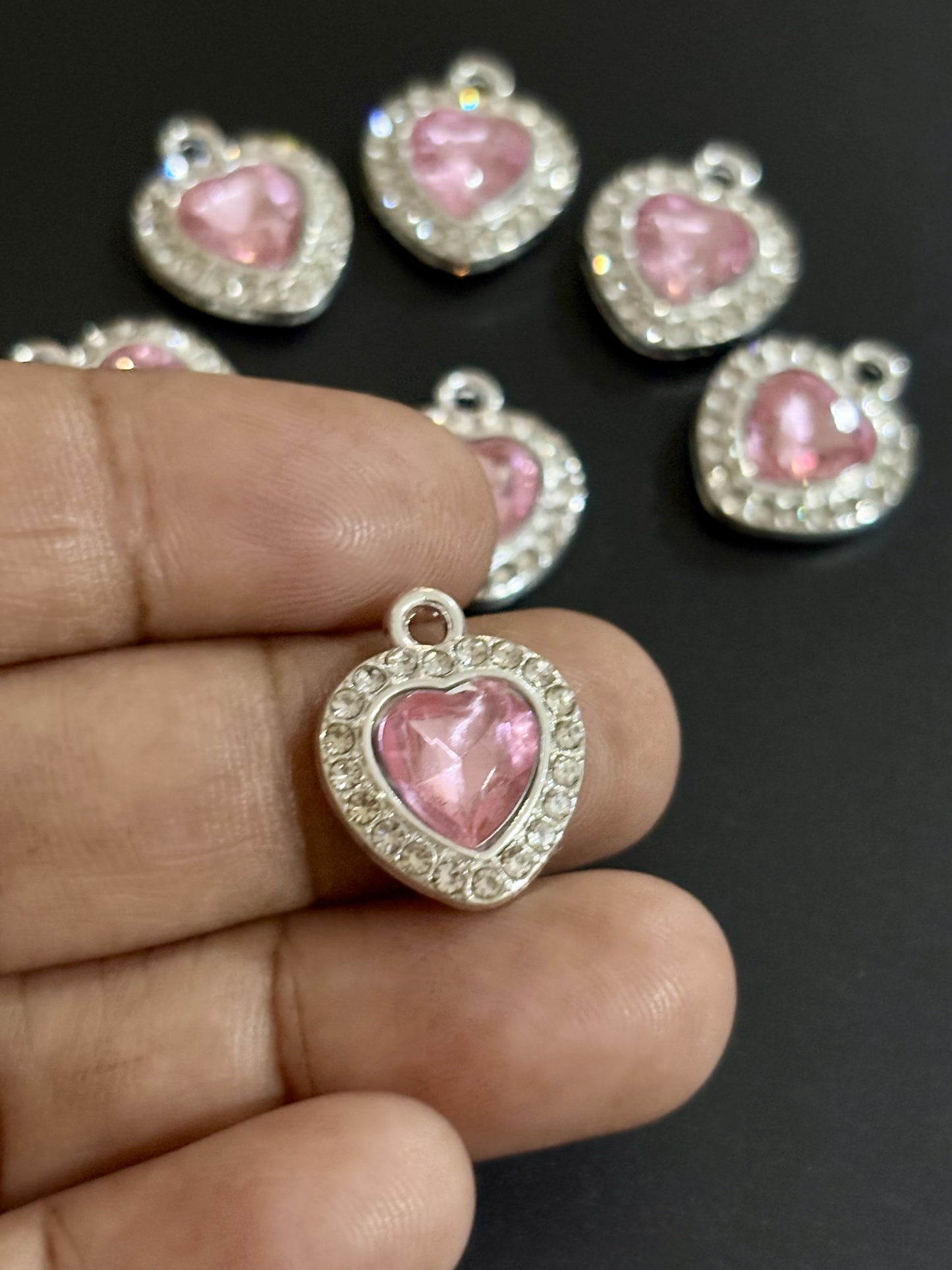 Two Pieces Iridescent Pink Heart Charms