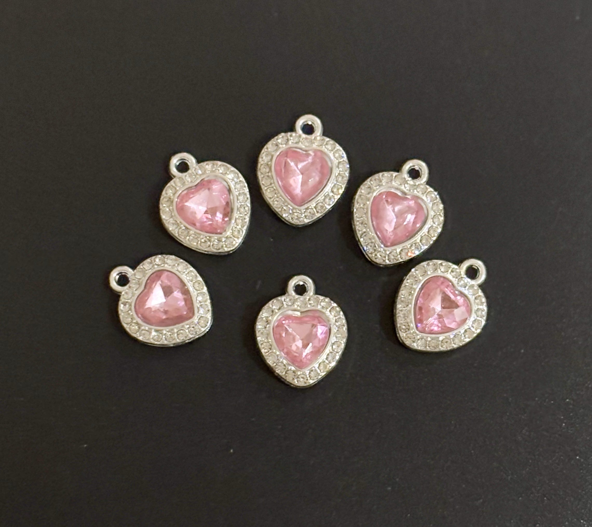 Two Pieces Iridescent Pink Heart Charms