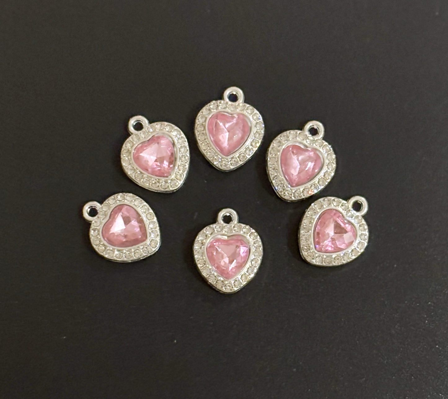Two Pieces Iridescent Pink Heart Charms