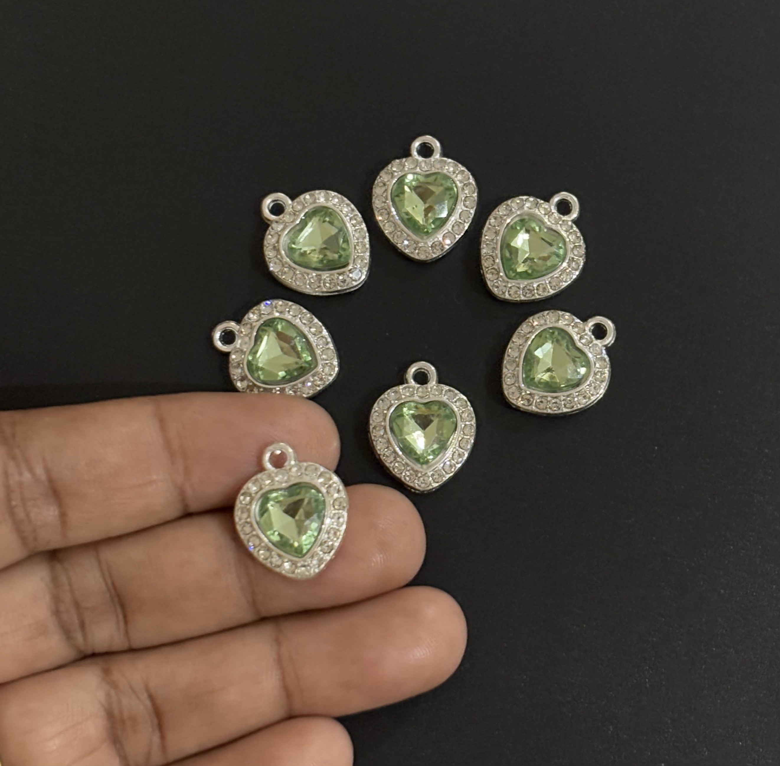 Two Pieces Green Heart Rhinestone Charms