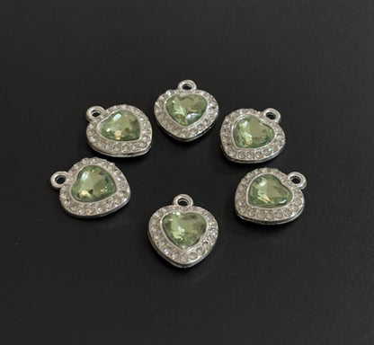 Two Pieces Green Heart Rhinestone Charms