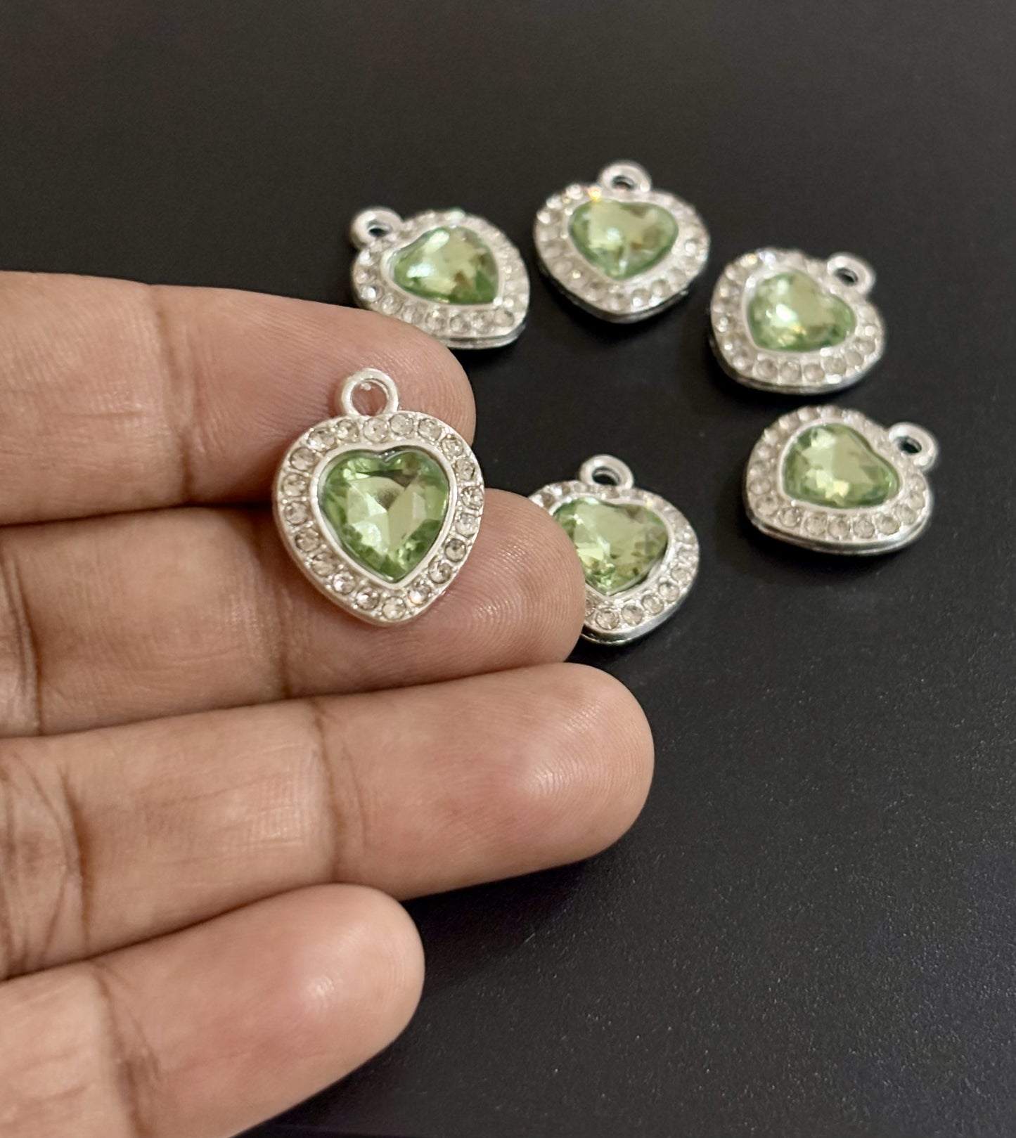 Two Pieces Green Heart Rhinestone Charms