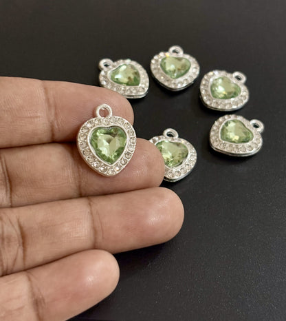Two Pieces Green Heart Rhinestone Charms