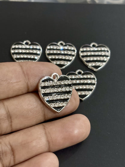 Two Pieces Striped Rhinestone Heart Charms