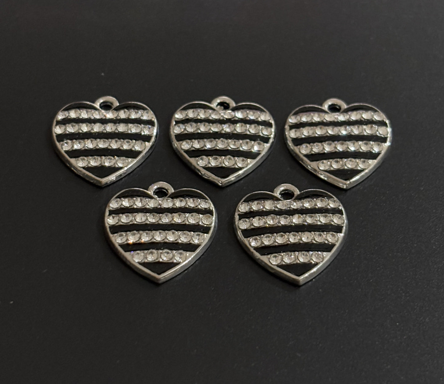 Two Pieces Striped Rhinestone Heart Charms