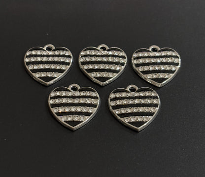 Two Pieces Striped Rhinestone Heart Charms
