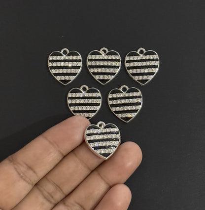 Two Pieces Striped Rhinestone Heart Charms