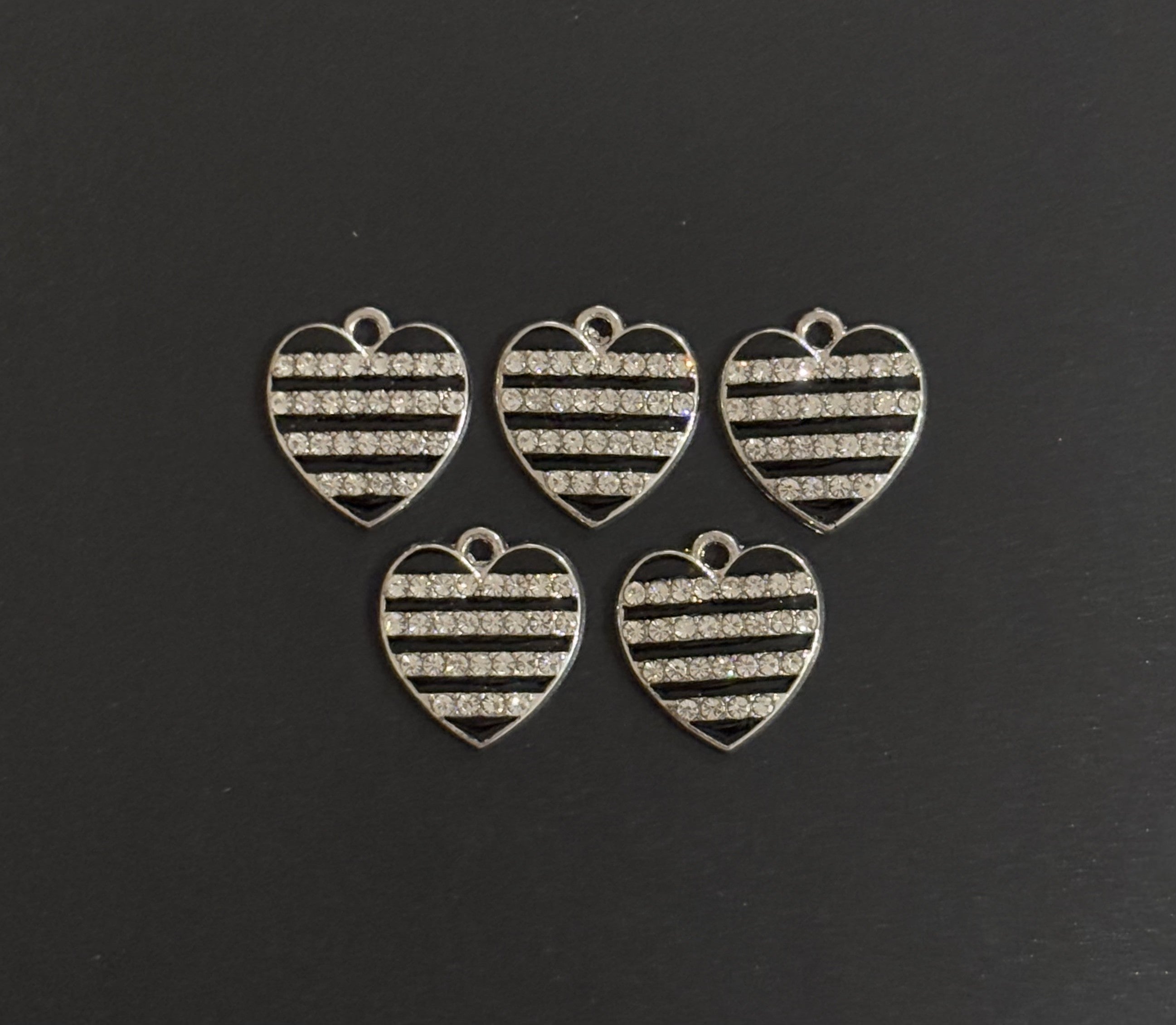 Two Pieces Striped Rhinestone Heart Charms